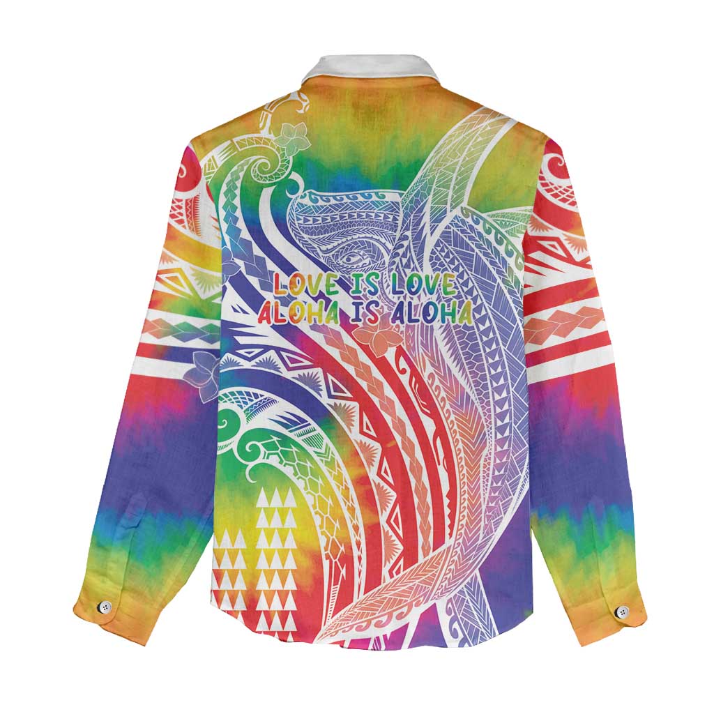 Aloha Pride Rainbow Tie Dye Women Casual Shirt Humpback Whale - Love is Love