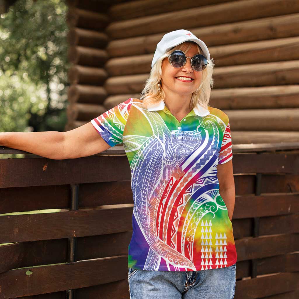 Aloha Pride Rainbow Tie Dye Women Polo Shirt Humpback Whale - Love is Love