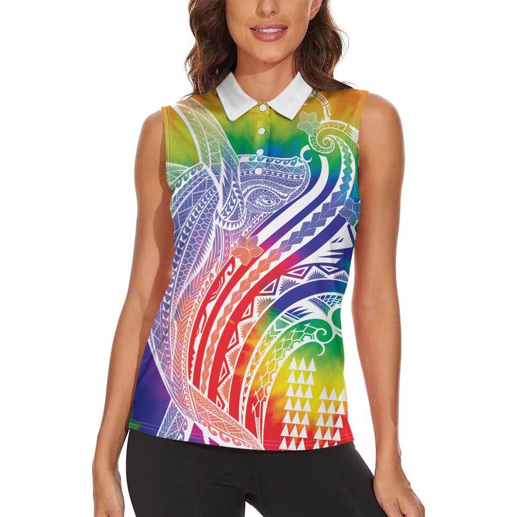 Aloha Pride Rainbow Tie Dye Women Sleeveless Polo Shirt Humpback Whale - Love is Love