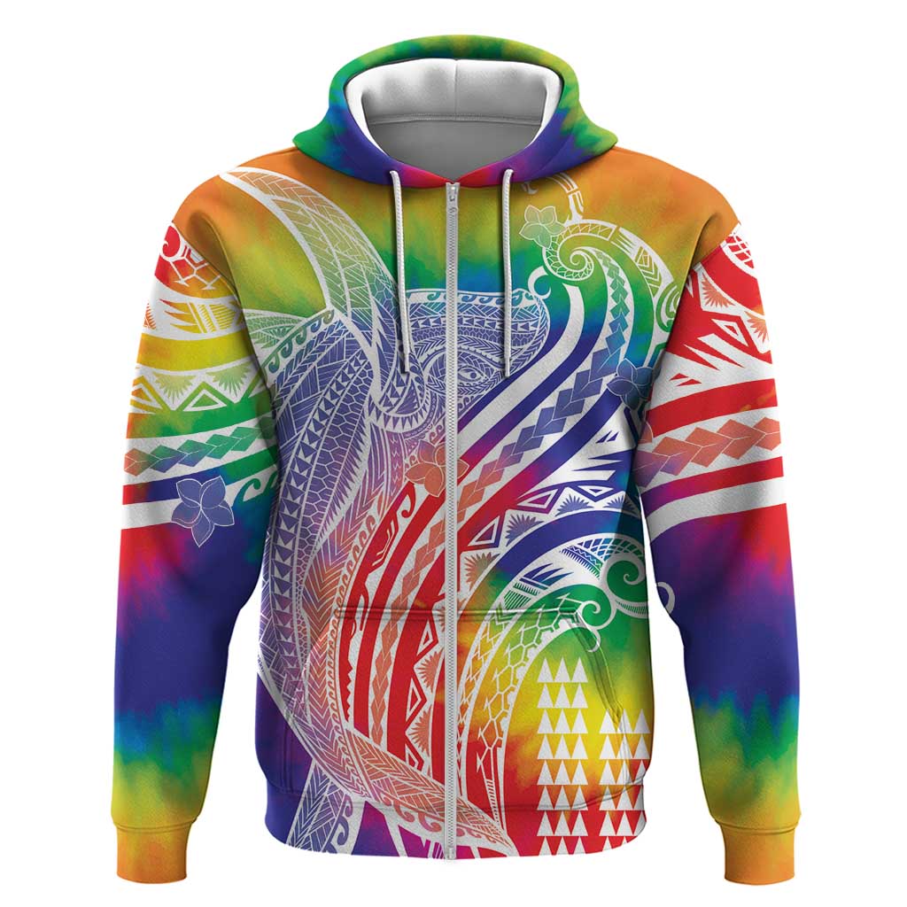 Aloha Pride Rainbow Tie Dye Zip Hoodie Humpback Whale - Love is Love LT7 Zip Hoodie Colorful - Polynesian Pride