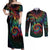 Hawaii Pride Couples Matching Off Shoulder Maxi Dress and Long Sleeve Button Shirt Rainbow Swirls