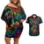 Hawaii Pride Couples Matching Off Shoulder Short Dress and Hawaiian Shirt Rainbow Swirls