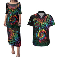 Hawaii Pride Couples Matching Puletasi and Hawaiian Shirt Rainbow Swirls