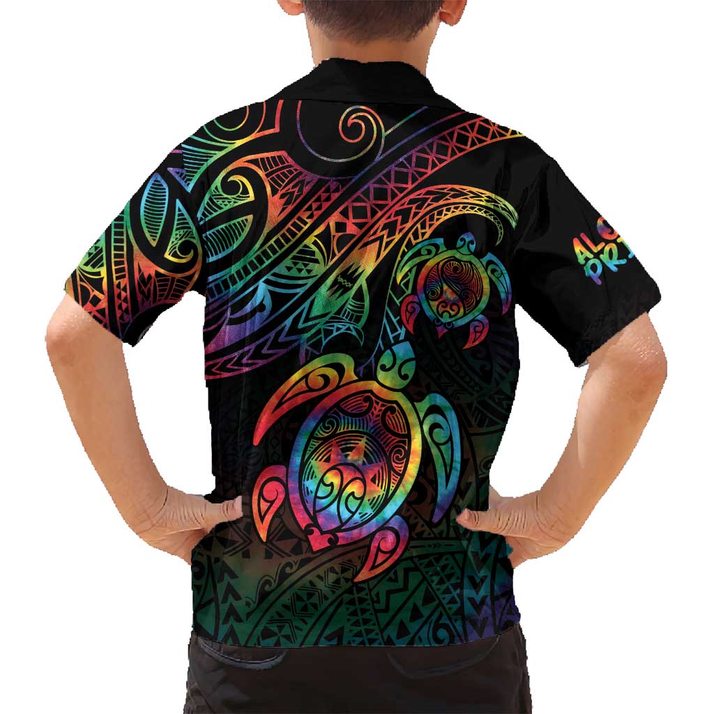 Hawaii Pride Family Matching Long Sleeve Bodycon Dress and Hawaiian Shirt Rainbow Swirls LT7 - Polynesian Pride