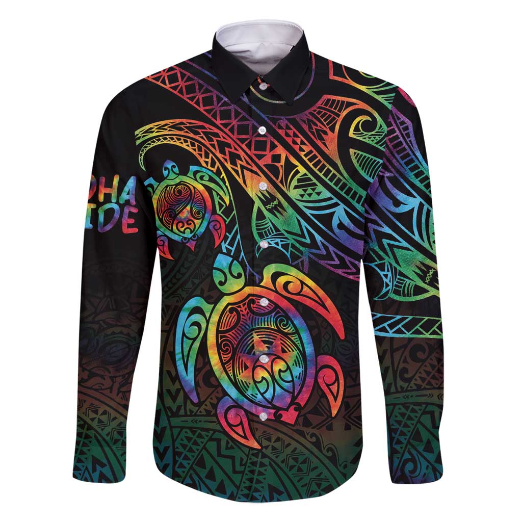 Hawaii Pride Family Matching Long Sleeve Bodycon Dress and Hawaiian Shirt Rainbow Swirls LT7 Dad's Shirt - Long Sleeve Colorful - Polynesian Pride