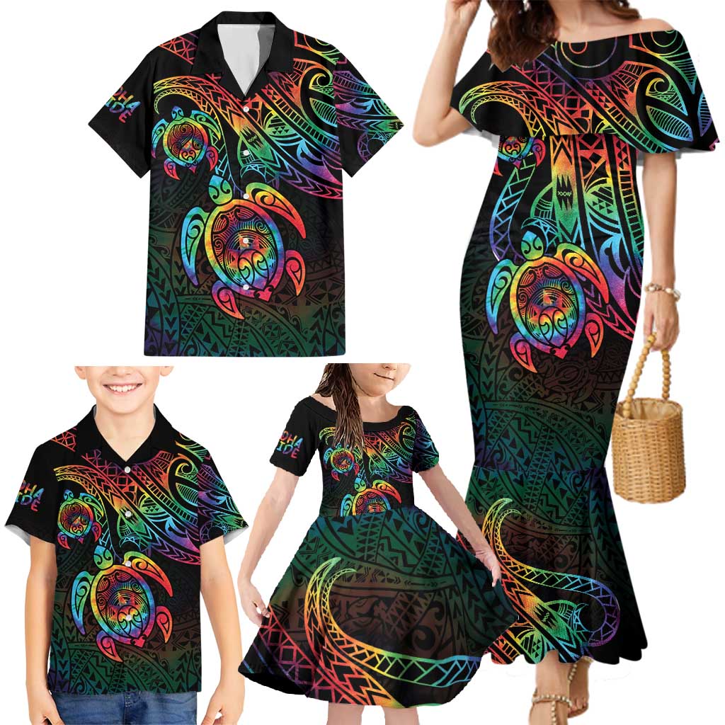 Hawaii Pride Family Matching Mermaid Dress and Hawaiian Shirt Rainbow Swirls