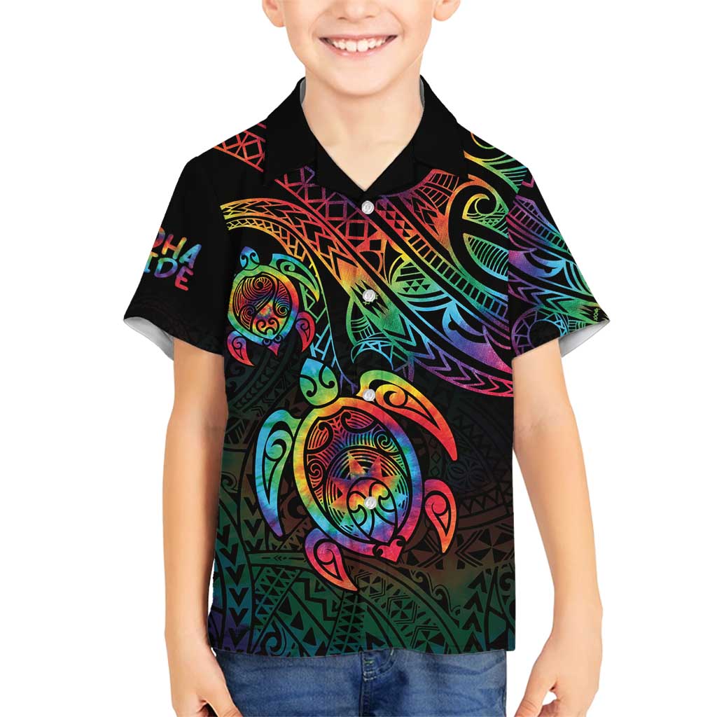 Hawaii Pride Family Matching Off Shoulder Short Dress and Hawaiian Shirt Rainbow Swirls
