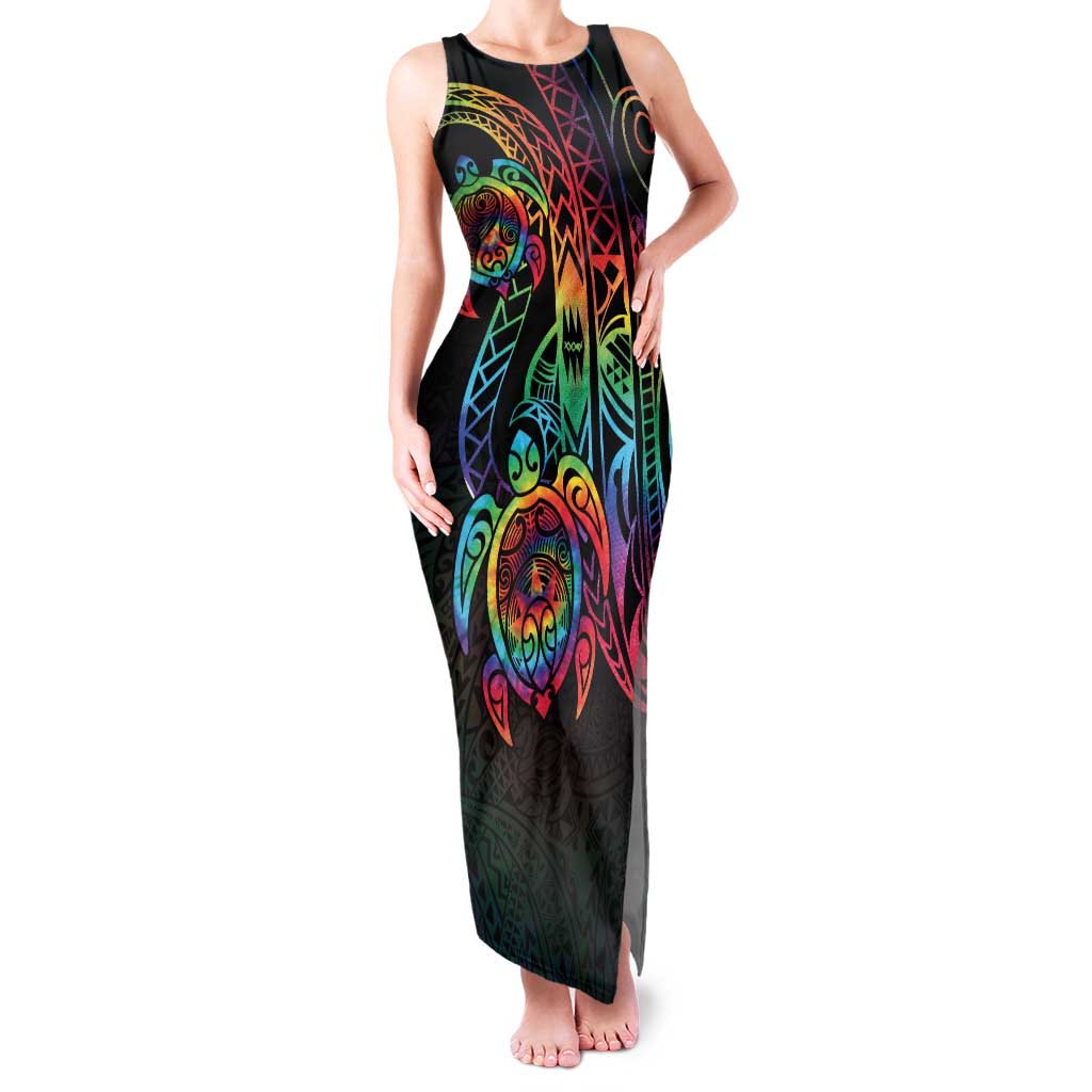 Hawaii Pride Family Matching Tank Maxi Dress and Hawaiian Shirt Rainbow Swirls