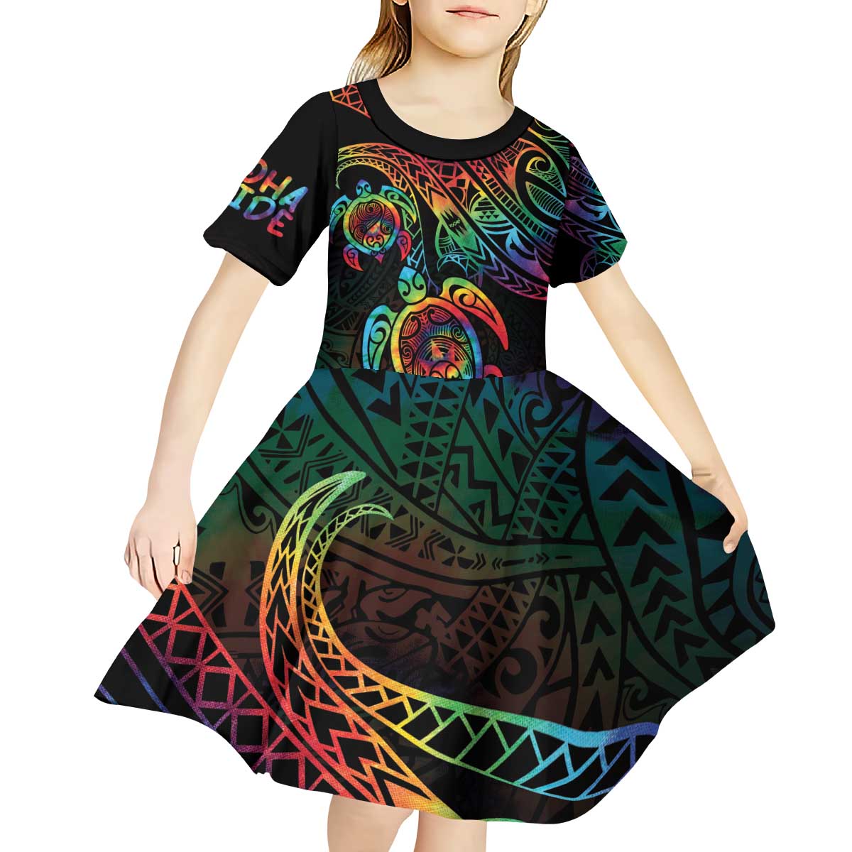 Hawaii Pride Kid Short Sleeve Dress Rainbow Swirls