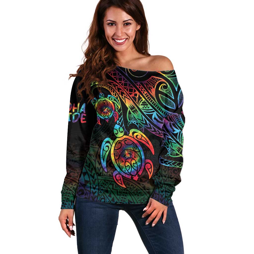 Hawaii Pride Off Shoulder Sweater Rainbow Swirls