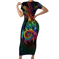 Hawaii Pride Short Sleeve Bodycon Dress Rainbow Swirls