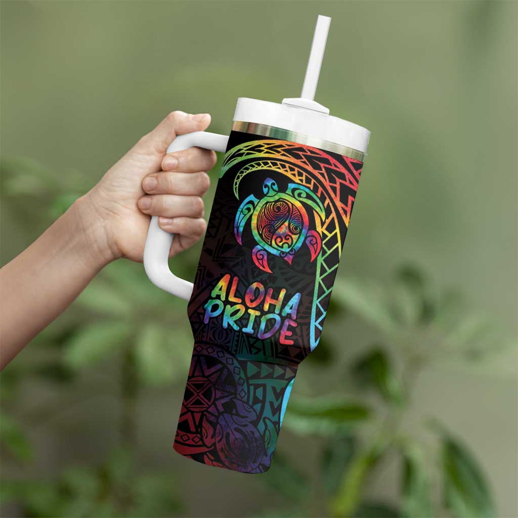 Hawaii Pride Tumbler With Handle Rainbow Swirls
