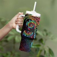 Hawaii Pride Tumbler With Handle Rainbow Swirls