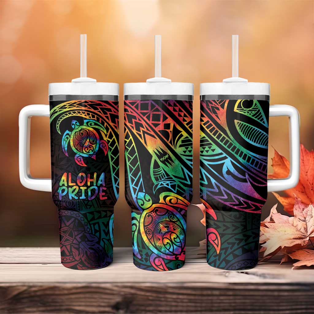 Hawaii Pride Tumbler With Handle Rainbow Swirls