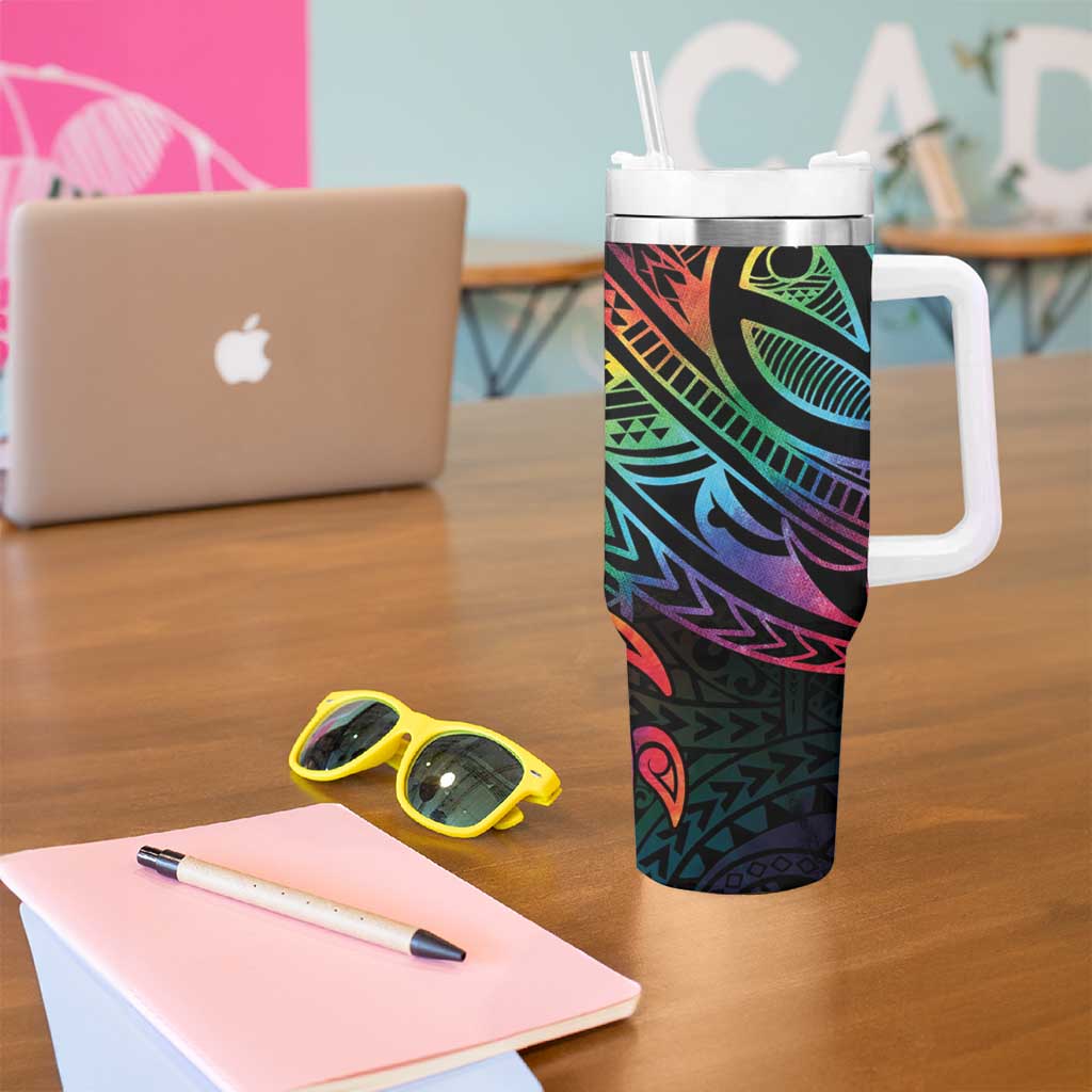 Hawaii Pride Tumbler With Handle Rainbow Swirls