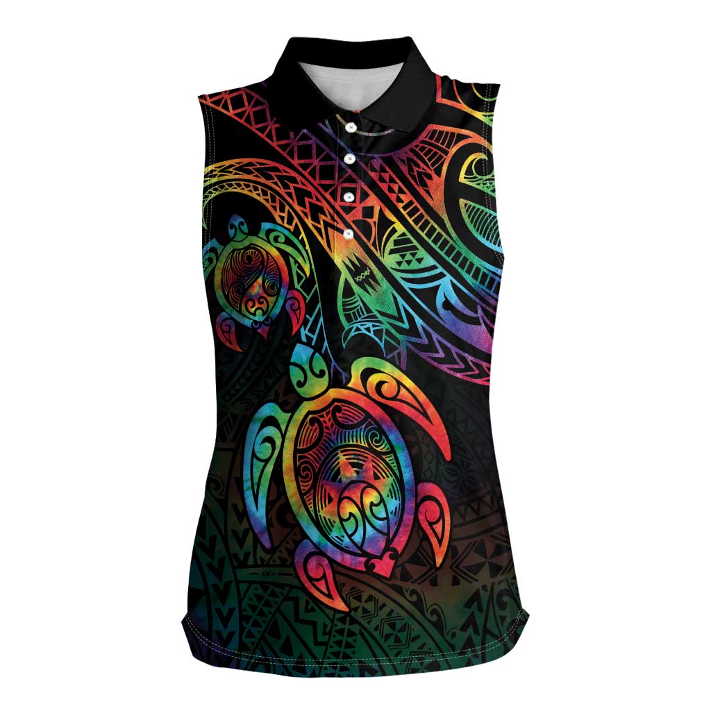 Hawaii Pride Women Sleeveless Polo Shirt Rainbow Swirls LT7 Female Colorful - Polynesian Pride