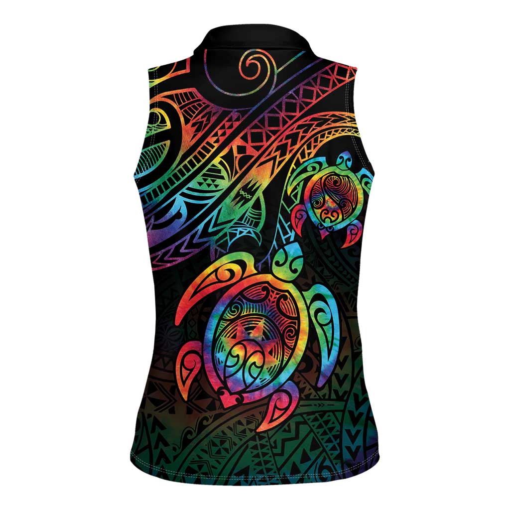 Hawaii Pride Women Sleeveless Polo Shirt Rainbow Swirls LT7 - Polynesian Pride