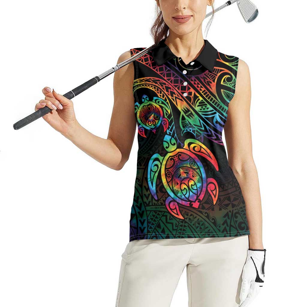 Hawaii Pride Women Sleeveless Polo Shirt Rainbow Swirls LT7 - Polynesian Pride