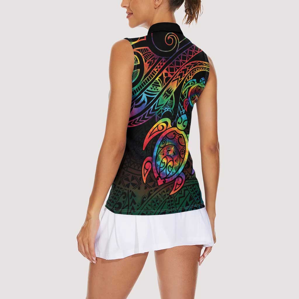 Hawaii Pride Women Sleeveless Polo Shirt Rainbow Swirls LT7 - Polynesian Pride