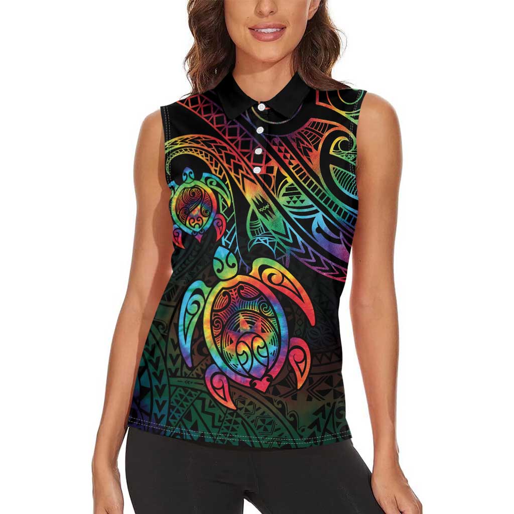 Hawaii Pride Women Sleeveless Polo Shirt Rainbow Swirls LT7 - Polynesian Pride