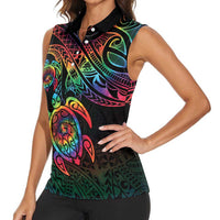 Hawaii Pride Women Sleeveless Polo Shirt Rainbow Swirls LT7 - Polynesian Pride