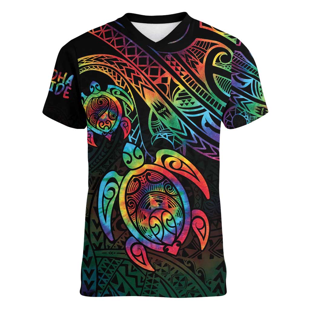 Hawaii Pride Women V-Neck T-Shirt Rainbow Swirls LT7 Female Colorful - Polynesian Pride