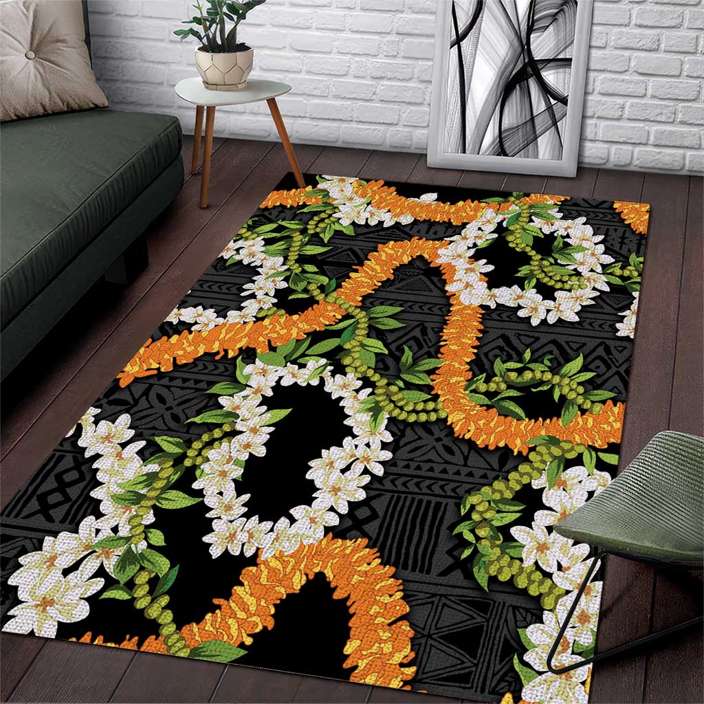 Aloha Festive Hawaii Area Rug Mokihana - Maile and Ilima on Black - Polynesian Pride