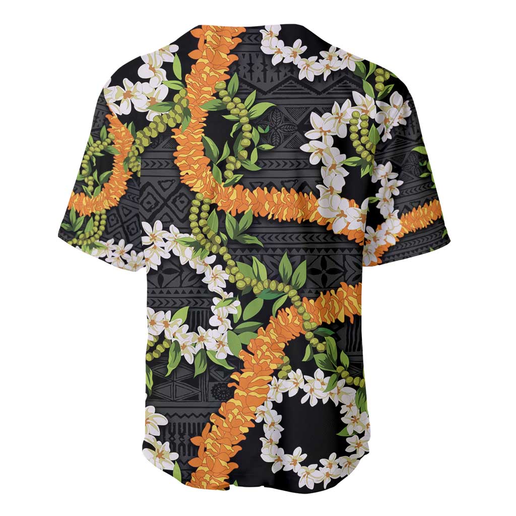 Aloha Festive Hawaii Baseball Jersey Mokihana - Maile and Ilima on Black - Polynesian Pride