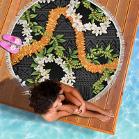 Aloha Festive Hawaii Beach Blanket Mokihana - Maile and Ilima on Black - Polynesian Pride