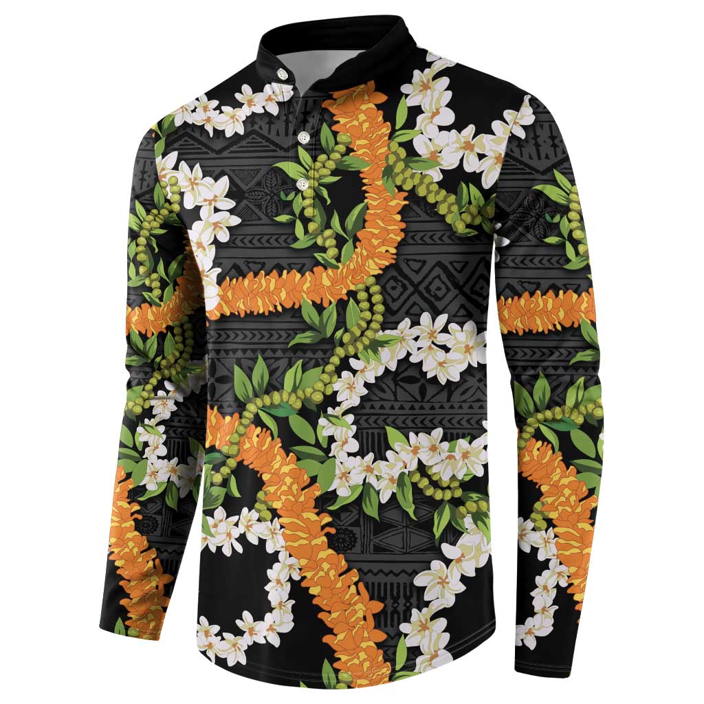 Aloha Festive Hawaii Button Sweatshirt Mokihana - Maile and Ilima on Black - Polynesian Pride