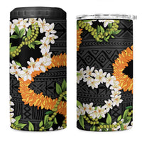 Aloha Festive Hawaii 4 in 1 Can Cooler Tumbler Mokihana - Maile and Ilima on Black - Polynesian Pride