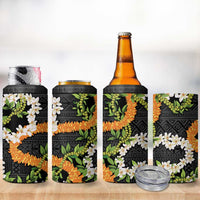 Aloha Festive Hawaii 4 in 1 Can Cooler Tumbler Mokihana - Maile and Ilima on Black - Polynesian Pride