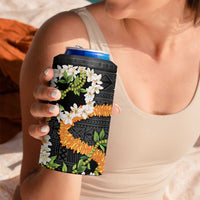 Aloha Festive Hawaii 4 in 1 Can Cooler Tumbler Mokihana - Maile and Ilima on Black - Polynesian Pride