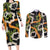 Aloha Festive Hawaii Couples Matching Long Sleeve Bodycon Dress and Long Sleeve Button Shirt Mokihana - Maile and Ilima on Black - Polynesian Pride