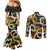Aloha Festive Hawaii Couples Matching Mermaid Dress and Long Sleeve Button Shirt Mokihana - Maile and Ilima on Black - Polynesian Pride