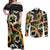 Aloha Festive Hawaii Couples Matching Off Shoulder Maxi Dress and Long Sleeve Button Shirt Mokihana - Maile and Ilima on Black - Polynesian Pride