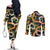 Aloha Festive Hawaii Couples Matching Off The Shoulder Long Sleeve Dress and Long Sleeve Button Shirt Mokihana - Maile and Ilima on Black - Polynesian Pride