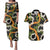 Aloha Festive Hawaii Couples Matching Puletasi and Hawaiian Shirt Mokihana - Maile and Ilima on Black - Polynesian Pride