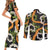 Aloha Festive Hawaii Couples Matching Short Sleeve Bodycon Dress and Long Sleeve Button Shirt Mokihana - Maile and Ilima on Black - Polynesian Pride