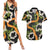 Aloha Festive Hawaii Couples Matching Summer Maxi Dress and Hawaiian Shirt Mokihana - Maile and Ilima on Black - Polynesian Pride