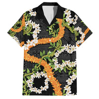 Aloha Festive Hawaii Family Matching Long Sleeve Bodycon Dress and Hawaiian Shirt Mokihana - Maile and Ilima on Black - Polynesian Pride