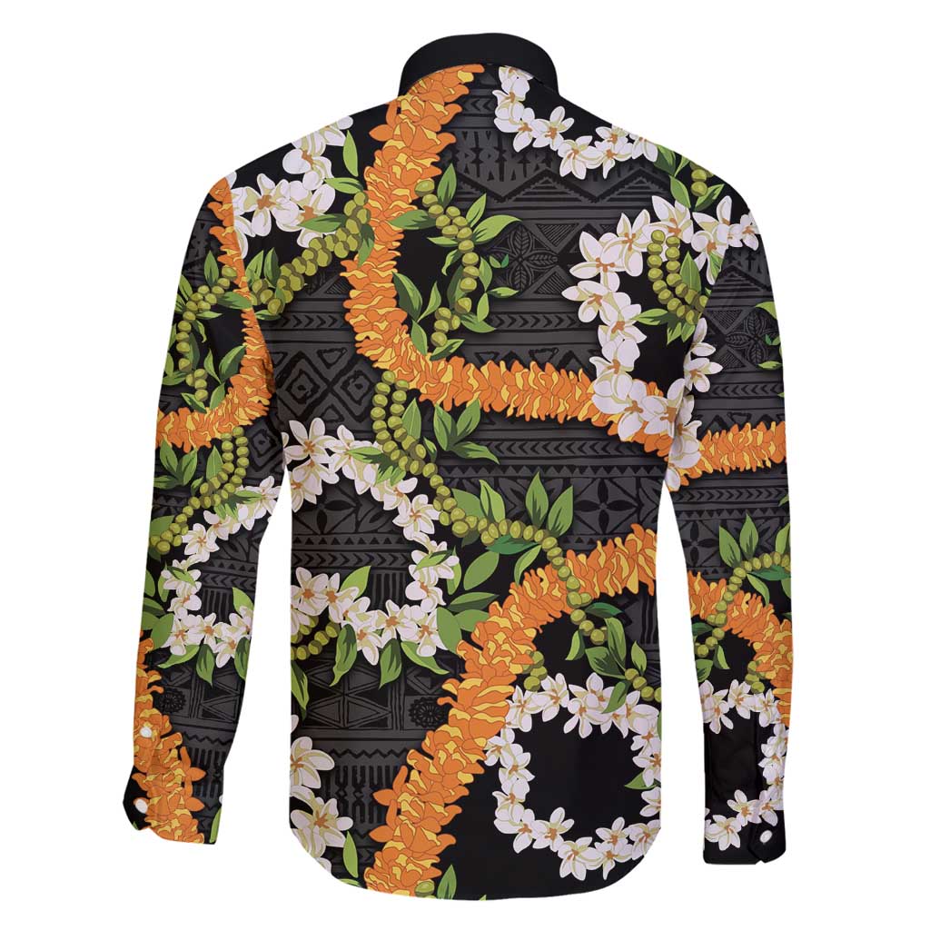 Aloha Festive Hawaii Family Matching Long Sleeve Bodycon Dress and Hawaiian Shirt Mokihana - Maile and Ilima on Black - Polynesian Pride