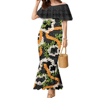 Aloha Festive Hawaii Family Matching Mermaid Dress and Hawaiian Shirt Mokihana - Maile and Ilima on Black - Polynesian Pride