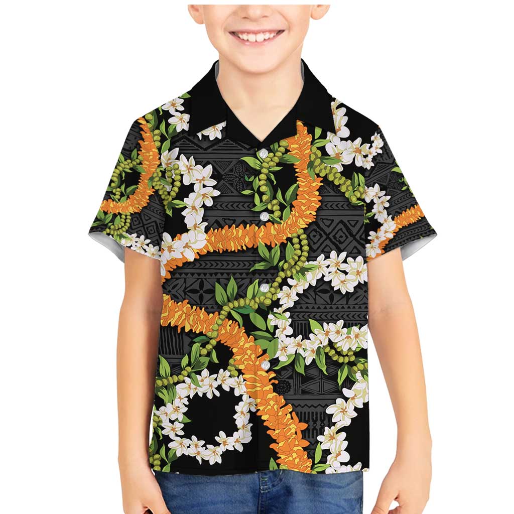 Aloha Festive Hawaii Family Matching Mermaid Dress and Hawaiian Shirt Mokihana - Maile and Ilima on Black - Polynesian Pride