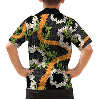 Aloha Festive Hawaii Family Matching Off Shoulder Maxi Dress and Hawaiian Shirt Mokihana - Maile and Ilima on Black LT7 - Polynesian Pride