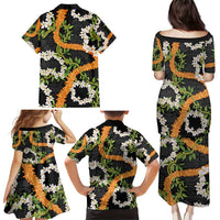 Aloha Festive Hawaii Family Matching Puletasi and Hawaiian Shirt Mokihana - Maile and Ilima on Black - Polynesian Pride