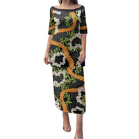 Aloha Festive Hawaii Family Matching Puletasi and Hawaiian Shirt Mokihana - Maile and Ilima on Black - Polynesian Pride