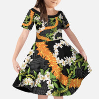 Aloha Festive Hawaii Family Matching Tank Maxi Dress and Hawaiian Shirt Mokihana - Maile and Ilima on Black - Polynesian Pride