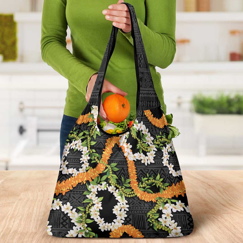 Aloha Festive Hawaii Grocery Bag Mokihana - Maile and Ilima on Black - Polynesian Pride