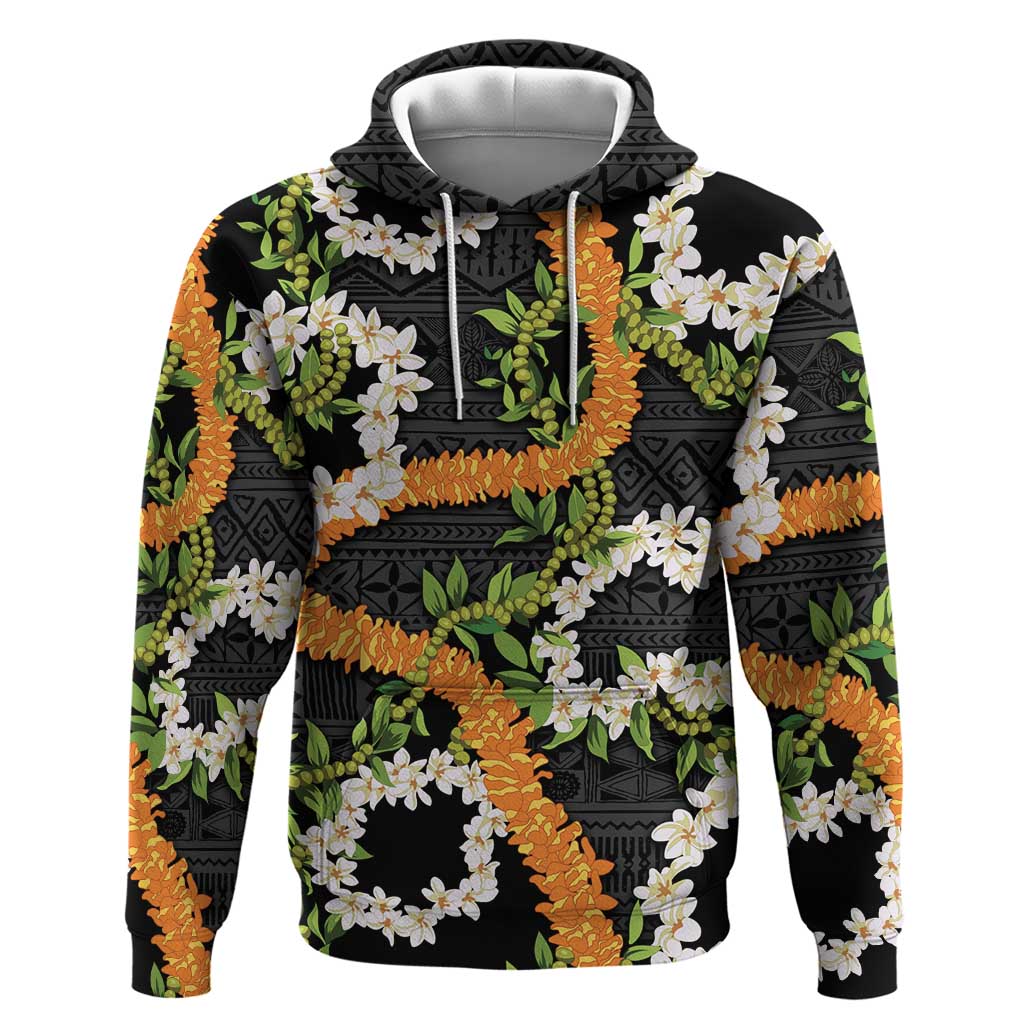 Aloha Festive Hawaii Hoodie Mokihana - Maile and Ilima on Black - Polynesian Pride